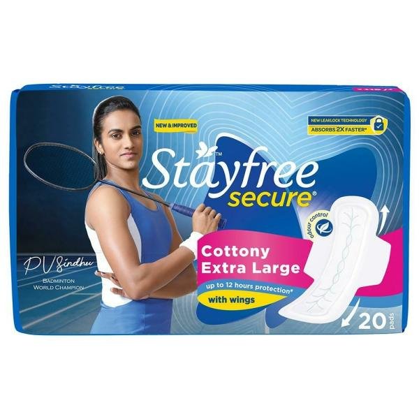 Stayfree Secure Cottony Sanitary Napkin with Wings (XL) 20 pads